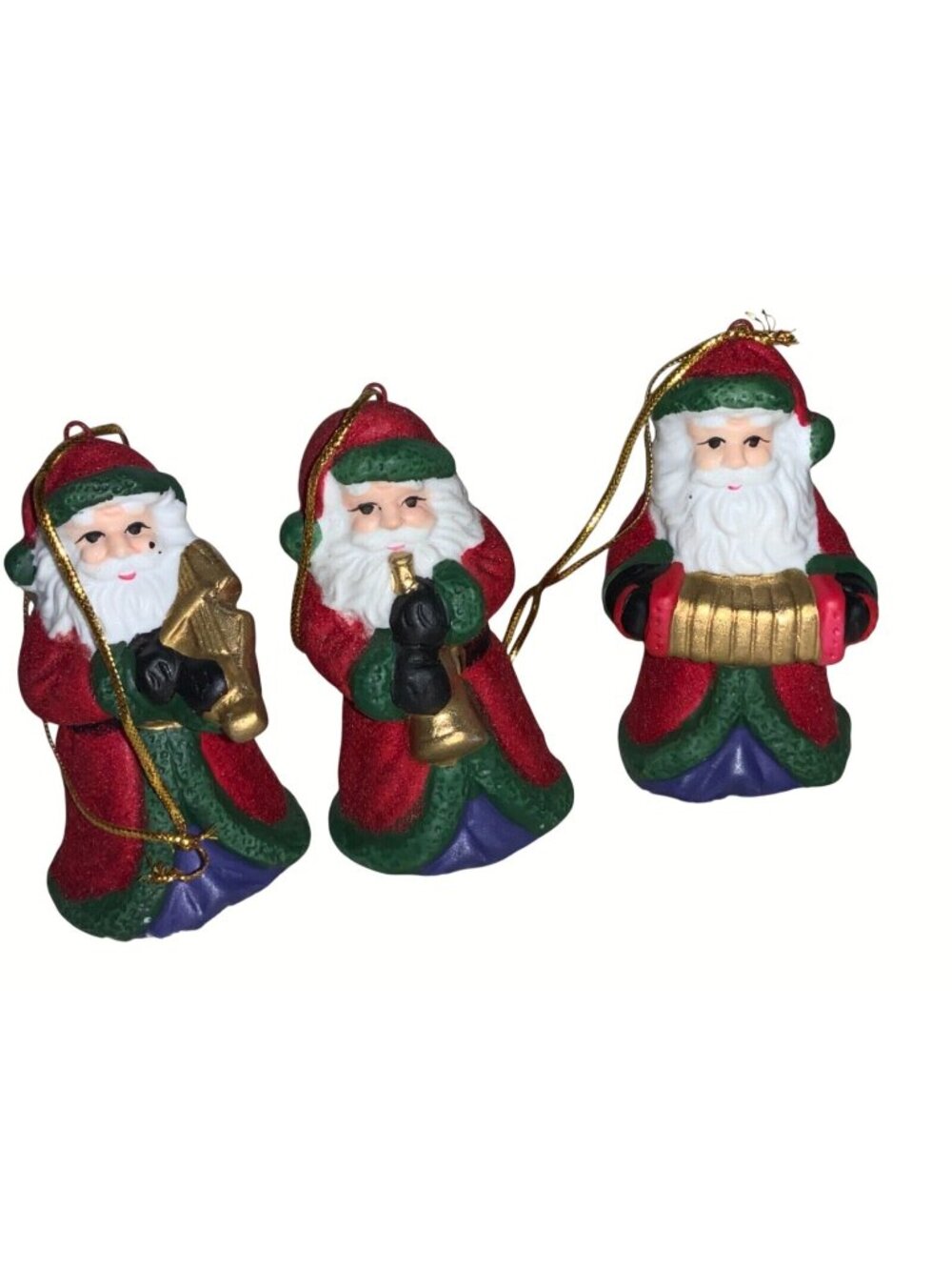 Ceramic Santa Bell Christmas Ornaments Set of 3
